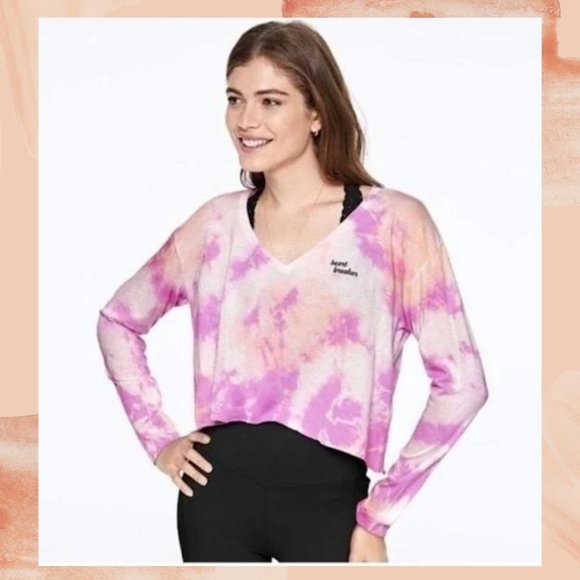 NWT VS PINK Tie-Dye Long Sleeve Heartbreaker Crop Tee - Picture 1 of 3